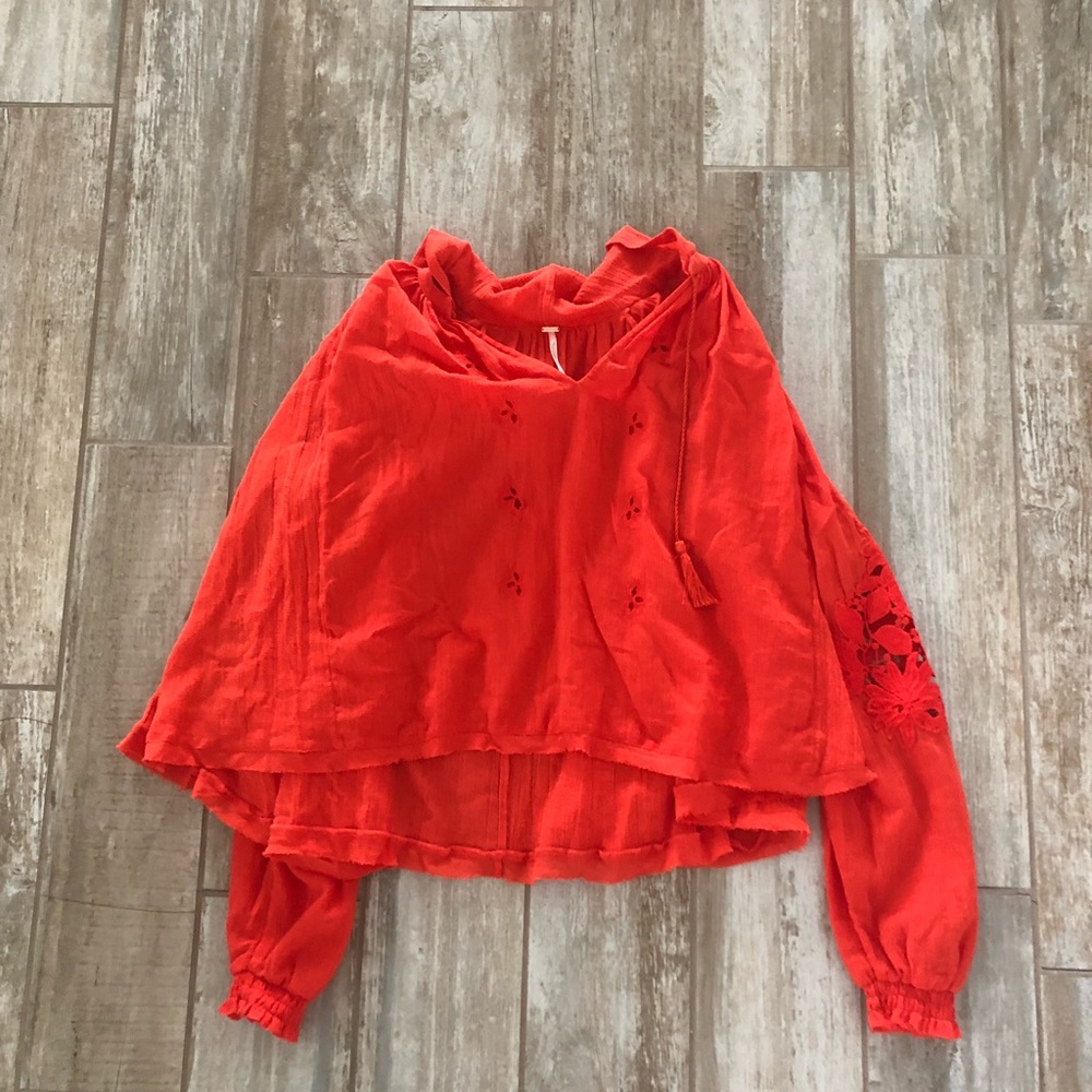 Free People XS Tropical Hoodie Coral Blouse